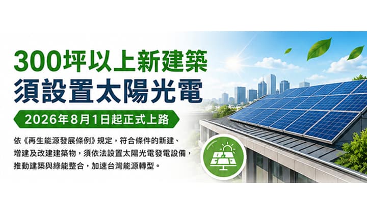 300坪以上新建築須設置太陽光電 2026年8月1日起正式上路